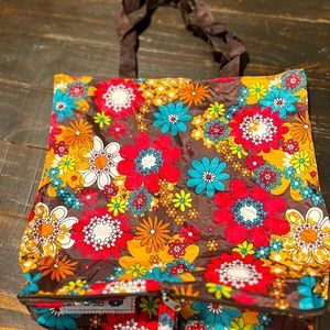 Nurse Super Power Chocolate Brown Floral 16 x 14 Polyester Fabric Tote Handbag